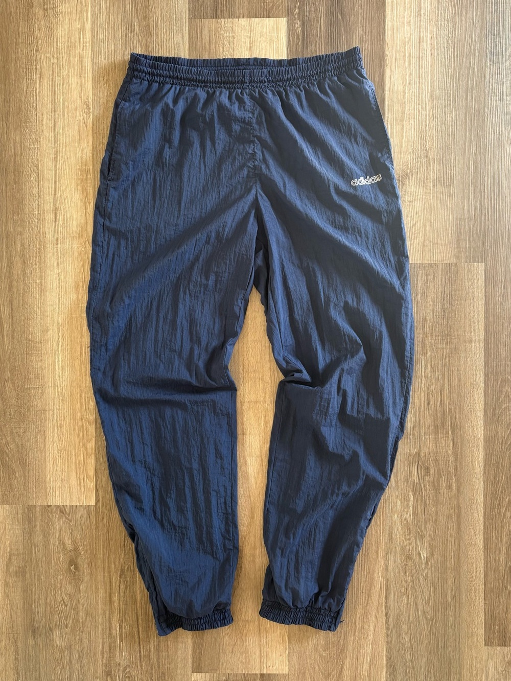 Vintage Adidas Navy Blue Nylon Track Pants Windbreaker Joggers Size Men’s M